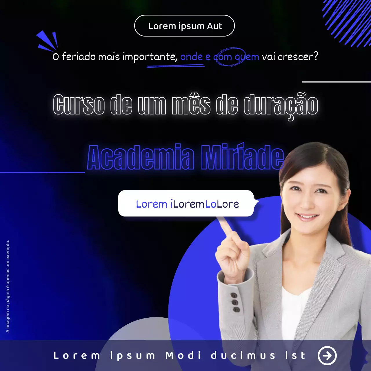 Material de promoção escolar em estilo néon com detalhes em azul