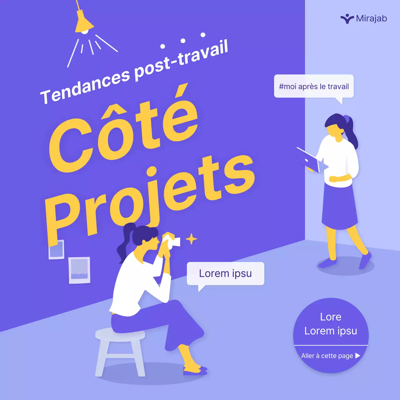 violet jaune illustration développement personnel projet de côté cardnews