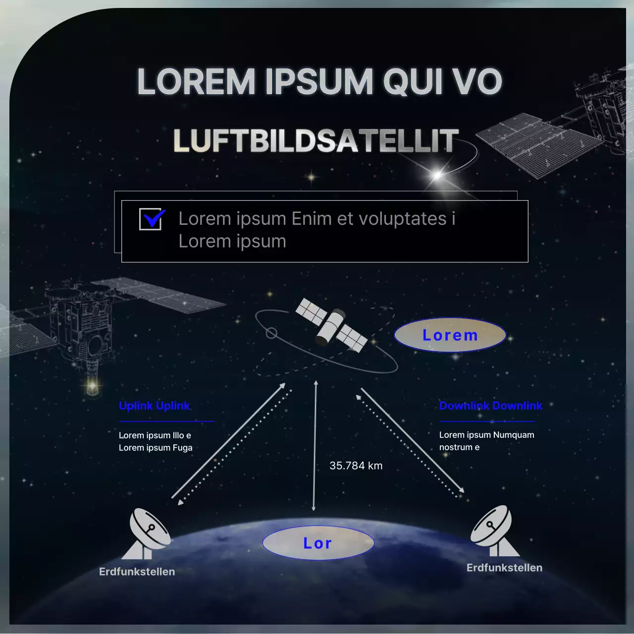 Black Blue Simple Information Centric Satellite Öffentlichkeitsarbeit