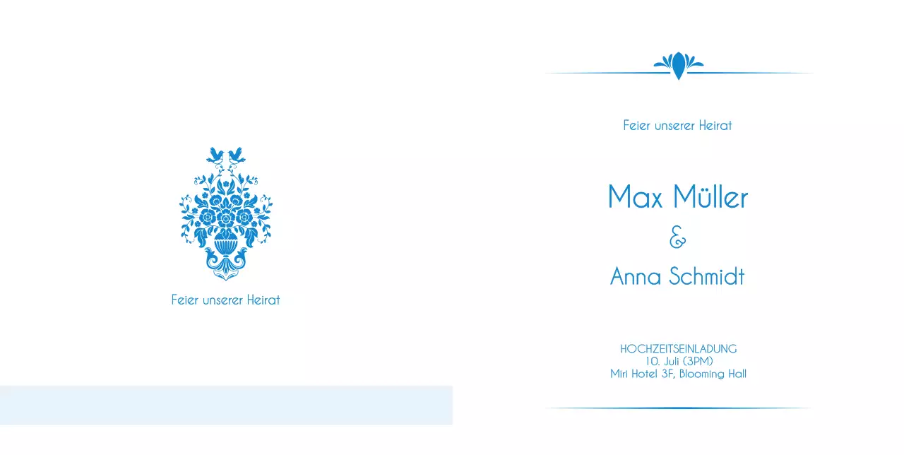 Barocke Hochzeitseinladung in Blau