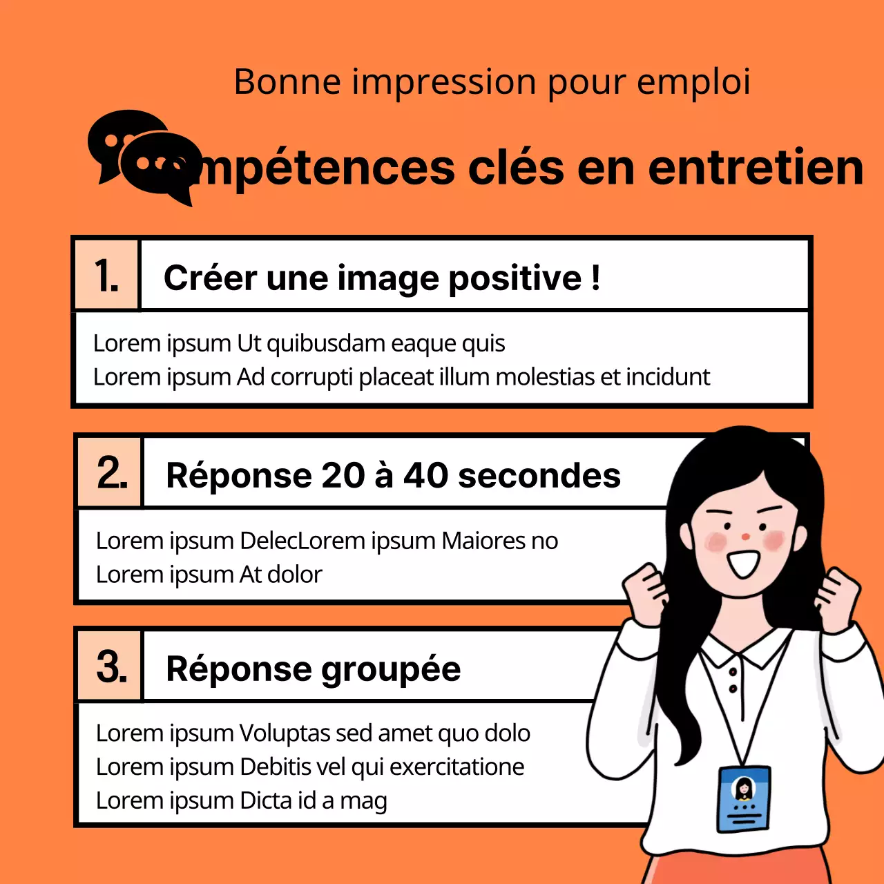 Conseils orange et noir pour des questions d'entretien anticipées et des réponses types