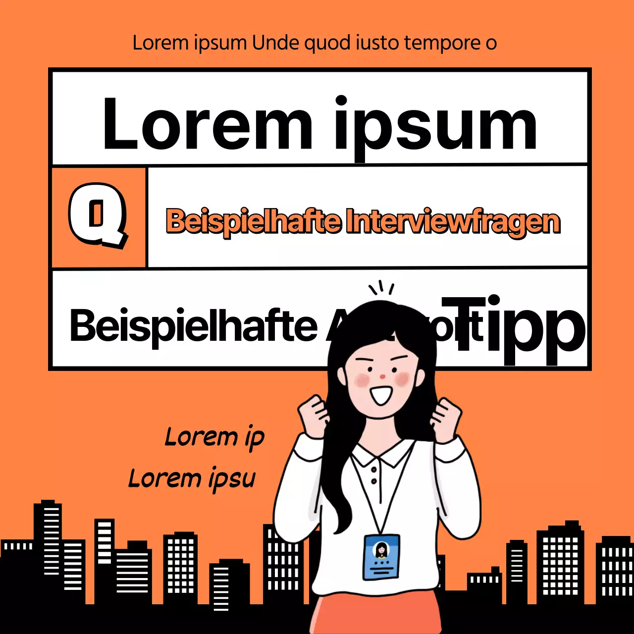 Orange-schwarze Tipps für zu erwartende Interviewfragen und Musterantworten