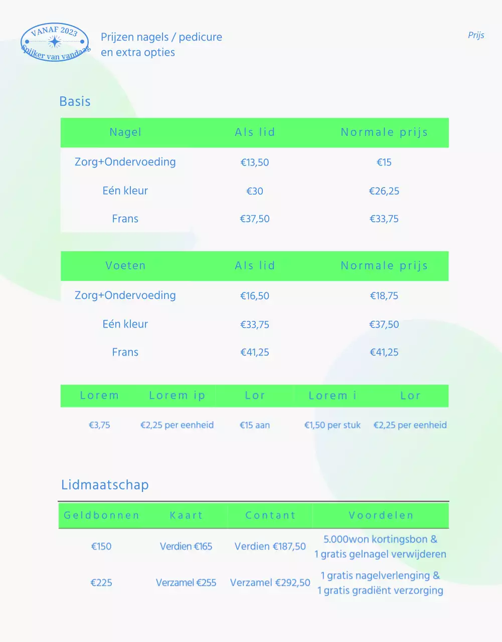 Promotiethema voor een nagelsalon met nette fotonagels in chartreuse en blauw