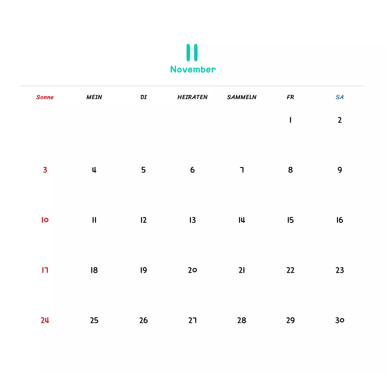 Neujahrskalender mit niedlichen Illustrationen