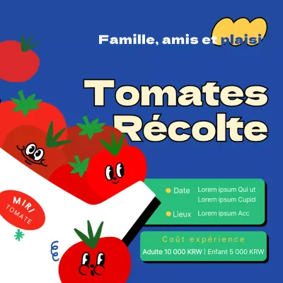Informations sur la récolte des tomates rouges sur fond bleu avec de jolies illustrations