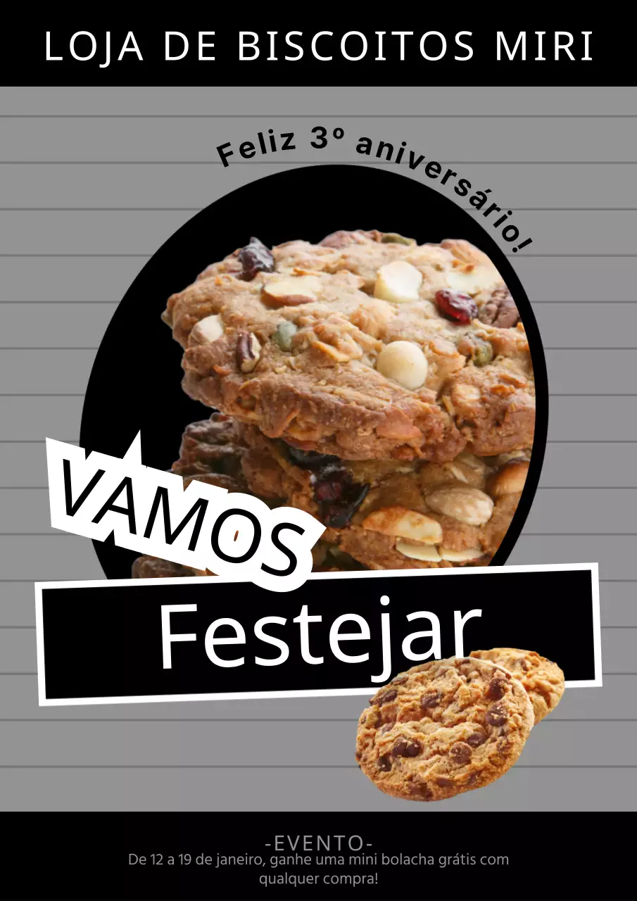 Oferta de bolachas com fundo preto e cinzento (webposter vertical)