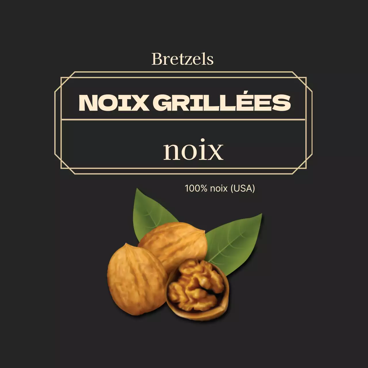 Étiquette alimentaire pour noix à cadre noir et doré