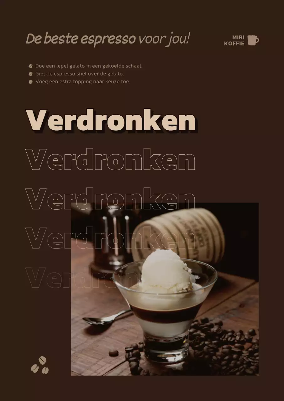 Een vintage en stijlvolle caféposter in donkerbruin