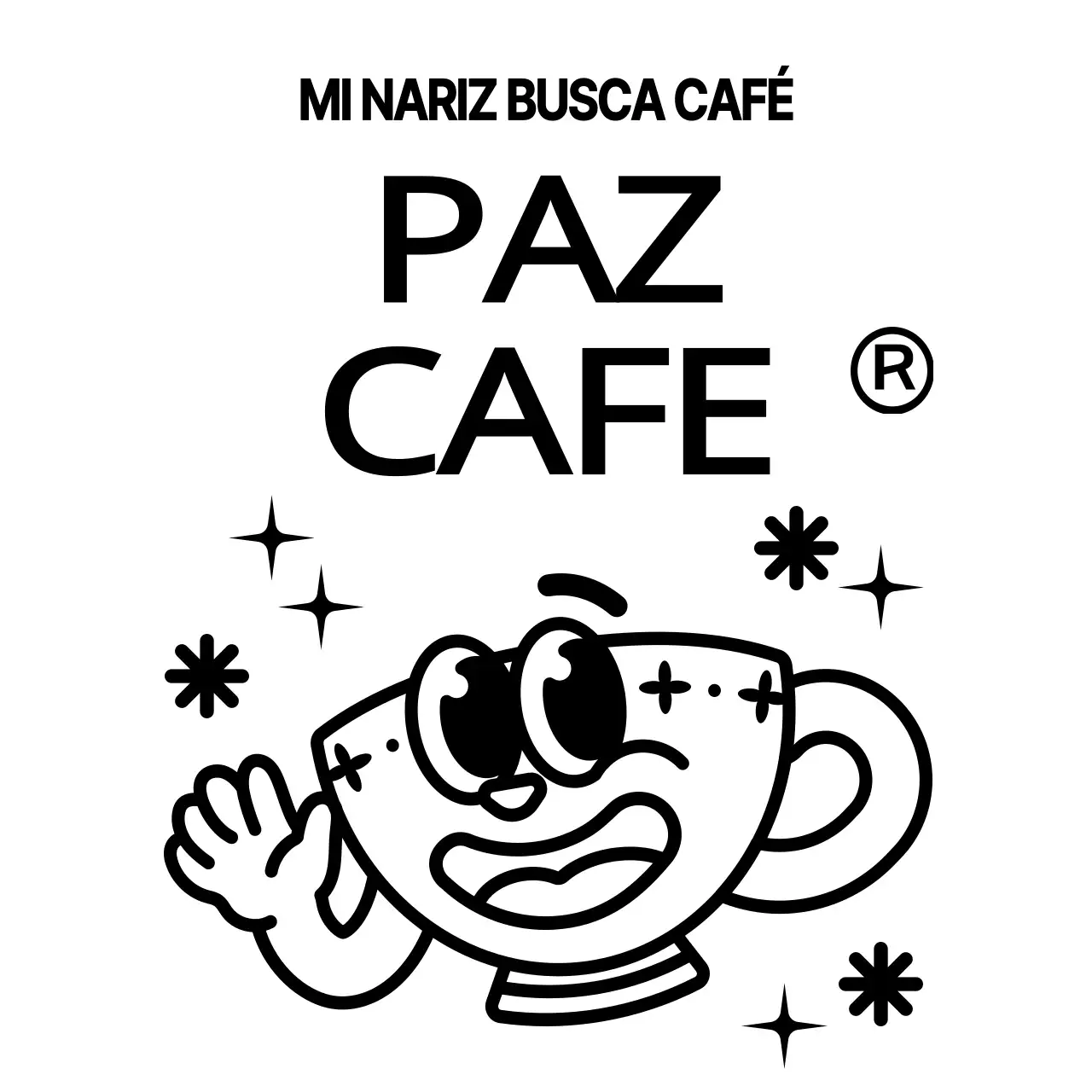 Lindo y taza de café de la cadera carácter y texto combinación en blanco y negro Logo estilo para la promoción de café y la promoción