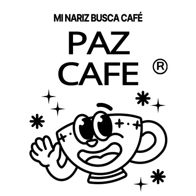 Lindo y taza de café de la cadera carácter y texto combinación en blanco y negro Logo estilo para la promoción de café y la promoción