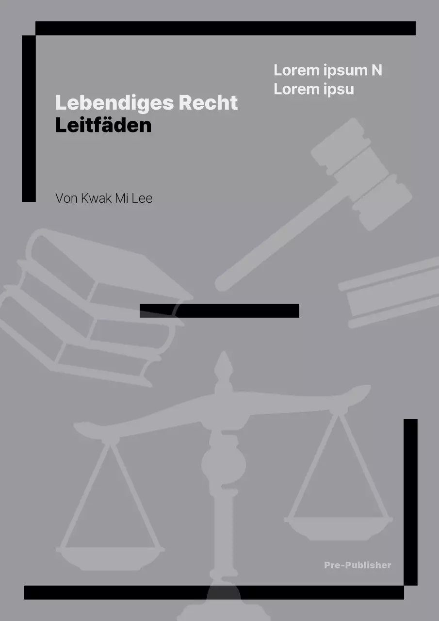 Lebendiger Rechtsführer mit grauen Rechtssymbolen und fetten Linien