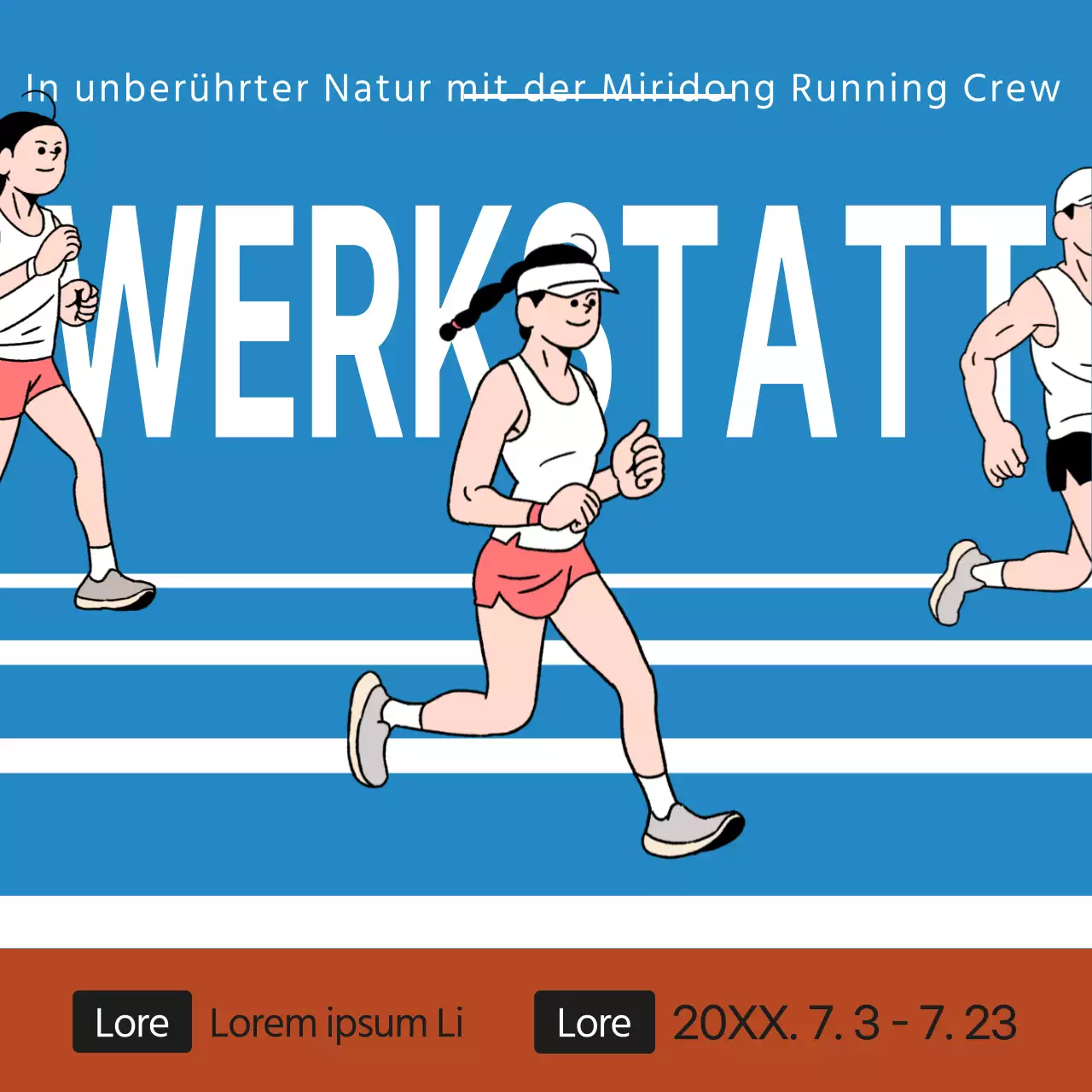 Workshop-Ankündigung für blau-braunes Lauf-Illustrationskonzept