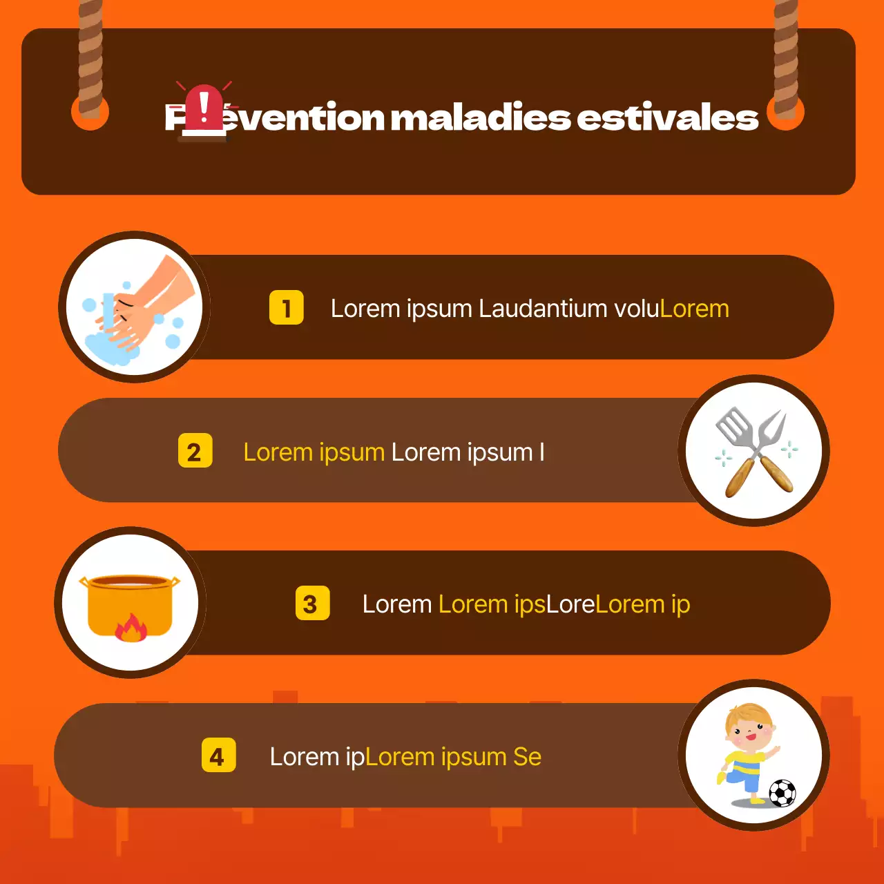 Un style d'illustration fort en orange et brun Attention aux maladies liées à la chaleur pendant la canicule