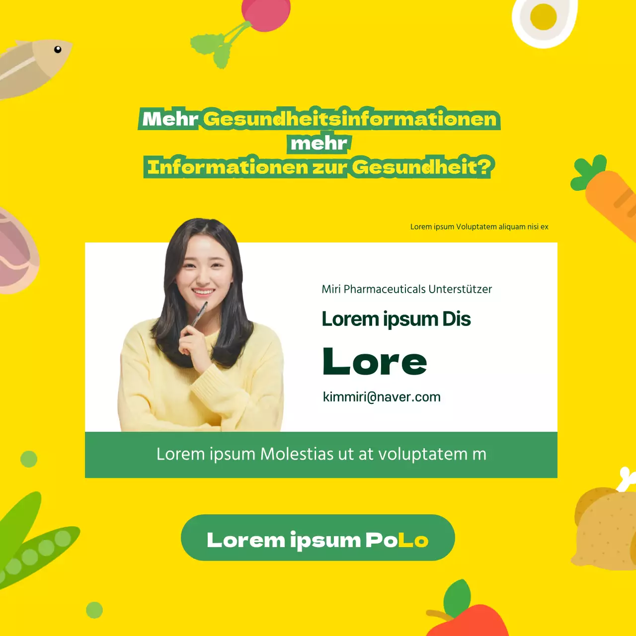 Förderung von Ernährungsprodukten mit gelben und grünen Illustrationen