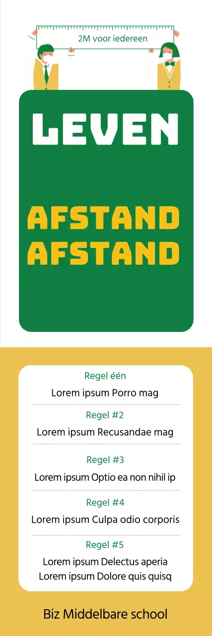 Groen gele schattige studentenillustratie Gids voor afstand nemen in het dagelijks leven