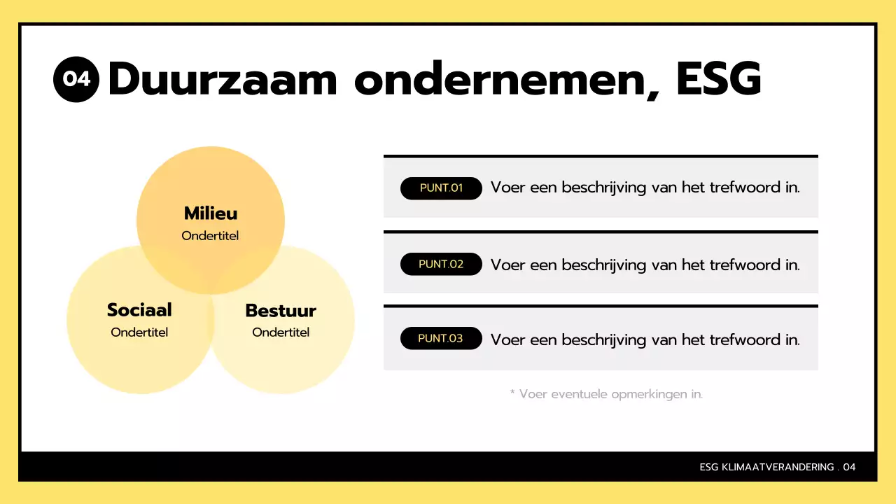 Eenvoudige ESG en klimaatverandering in geel en zwart