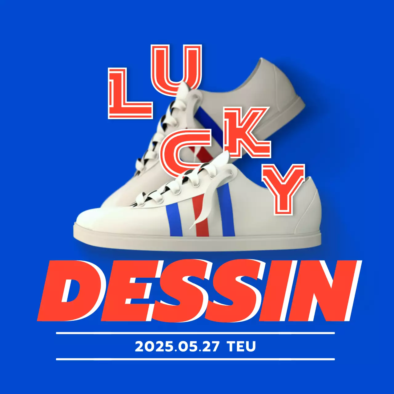 Lucky dessine des instructions en rouge sur fond bleu