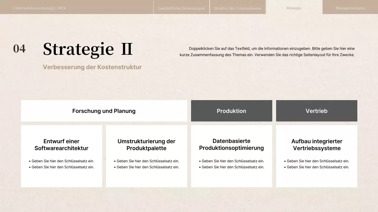 Geschäftsstrategiebericht mit beiger Papierstruktur