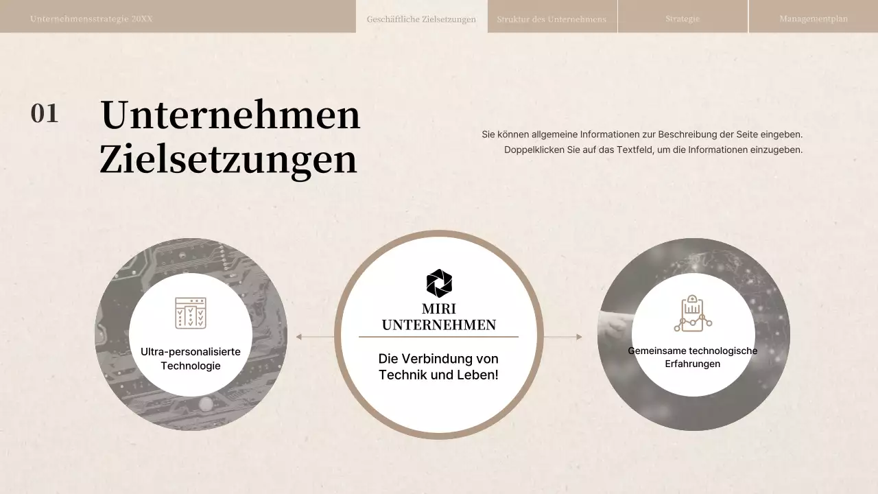 Geschäftsstrategiebericht mit beiger Papierstruktur