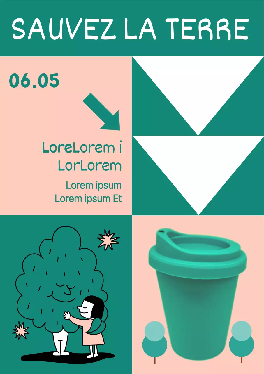 Tumblr event en turquoise et rose clair avec des espaces compartimentés