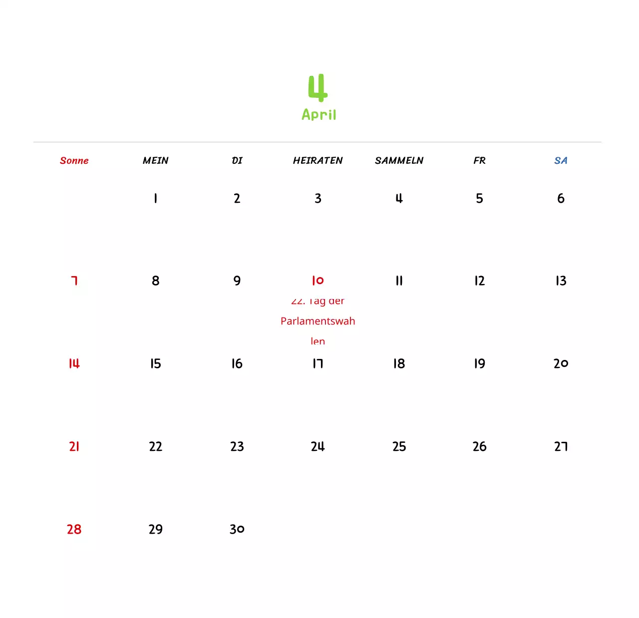 Neujahrskalender mit niedlichen Illustrationen