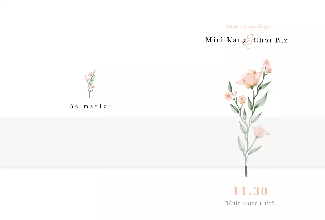 Invitation de mariage avec illustration de fleurs roses à l'aquarelle