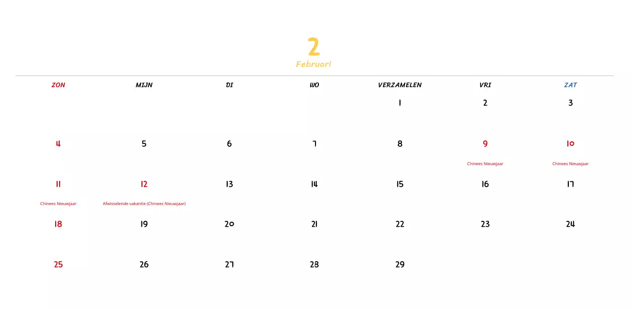 Nieuwjaarskalender met schattige lijnillustraties