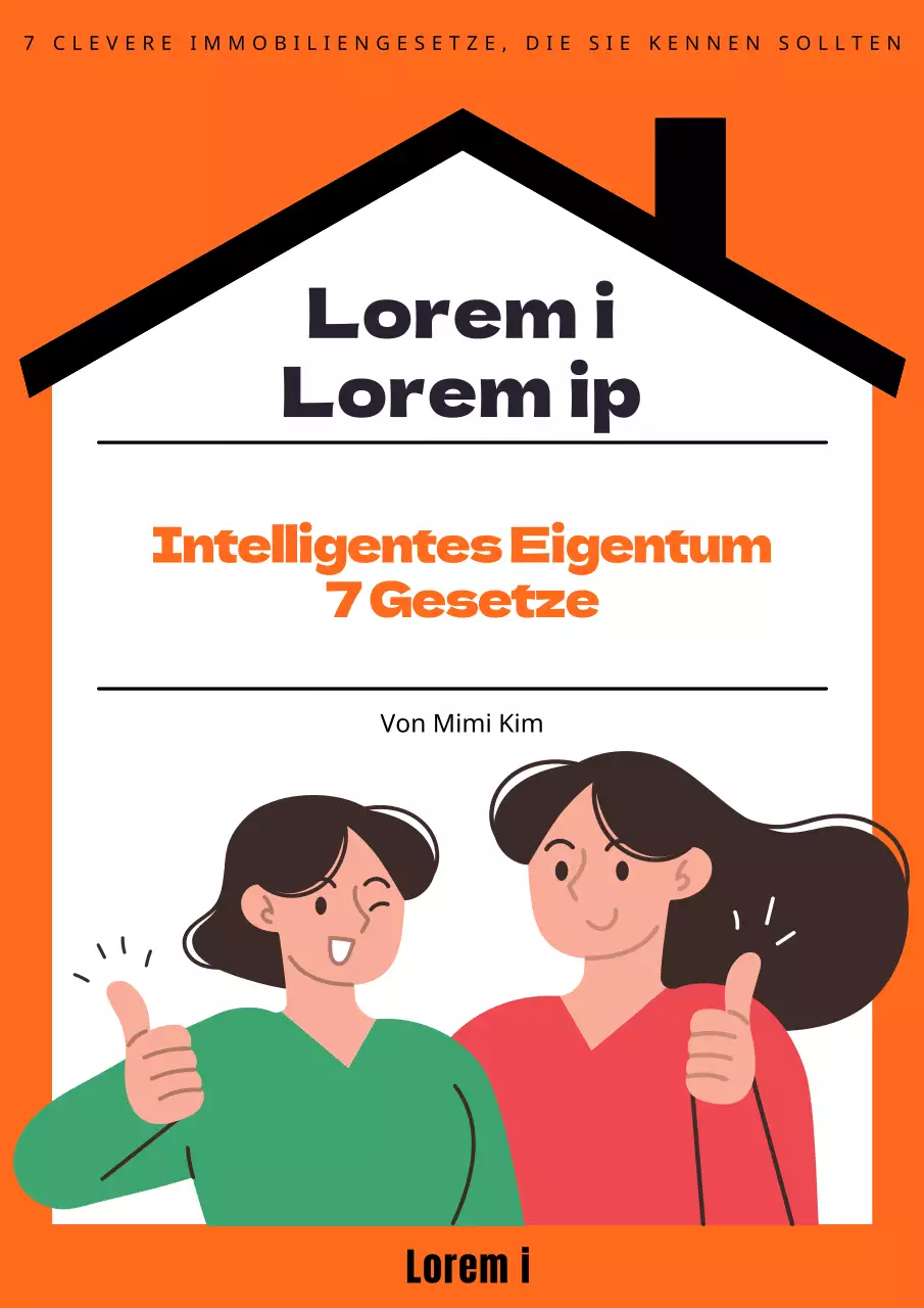 Buchumschlag zum Immobilienrecht mit einer Illustration eines Hauses auf orangefarbenem Hintergrund, die den Daumen nach oben zeigt