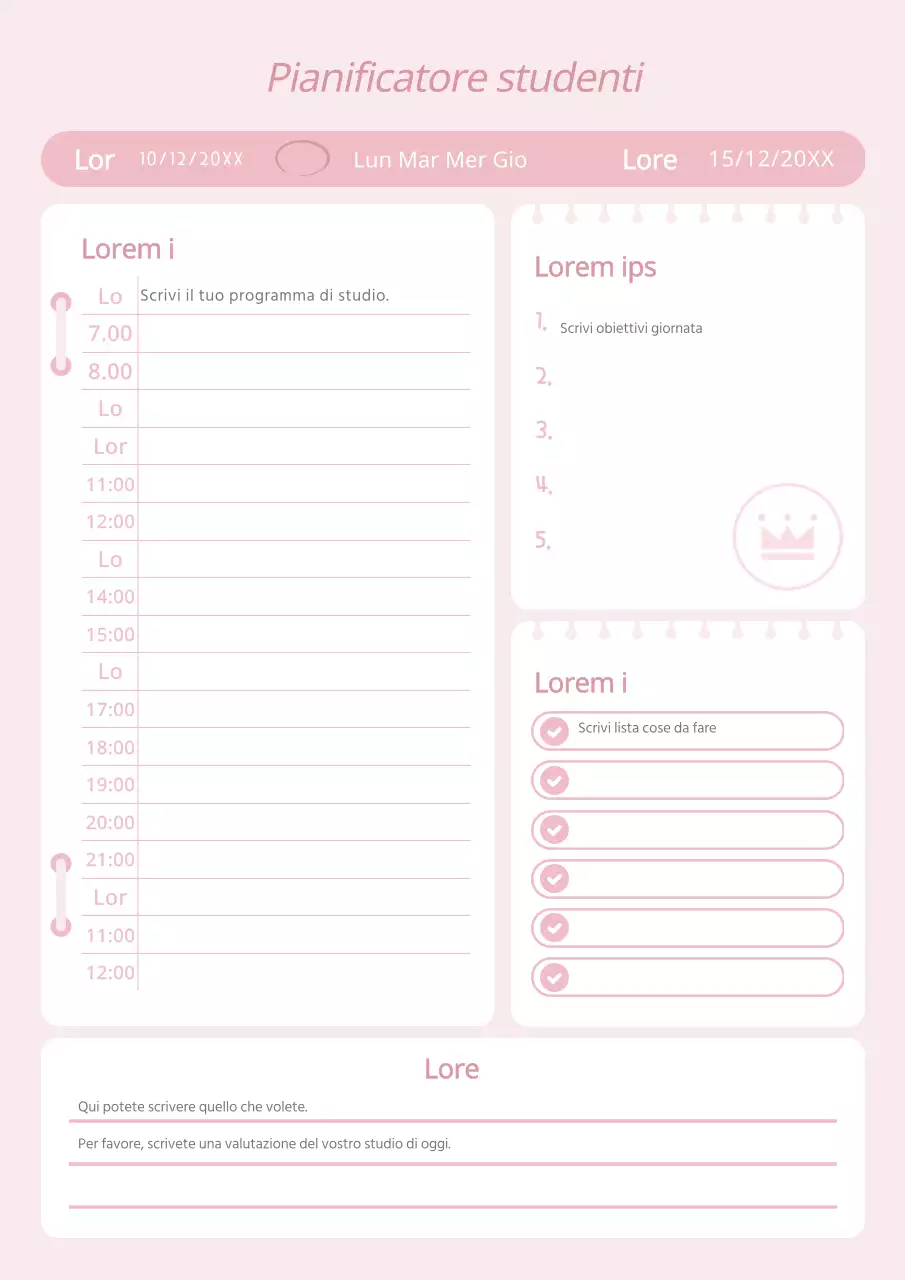 Documentazione del piano di studio ordinata e di colore rosa