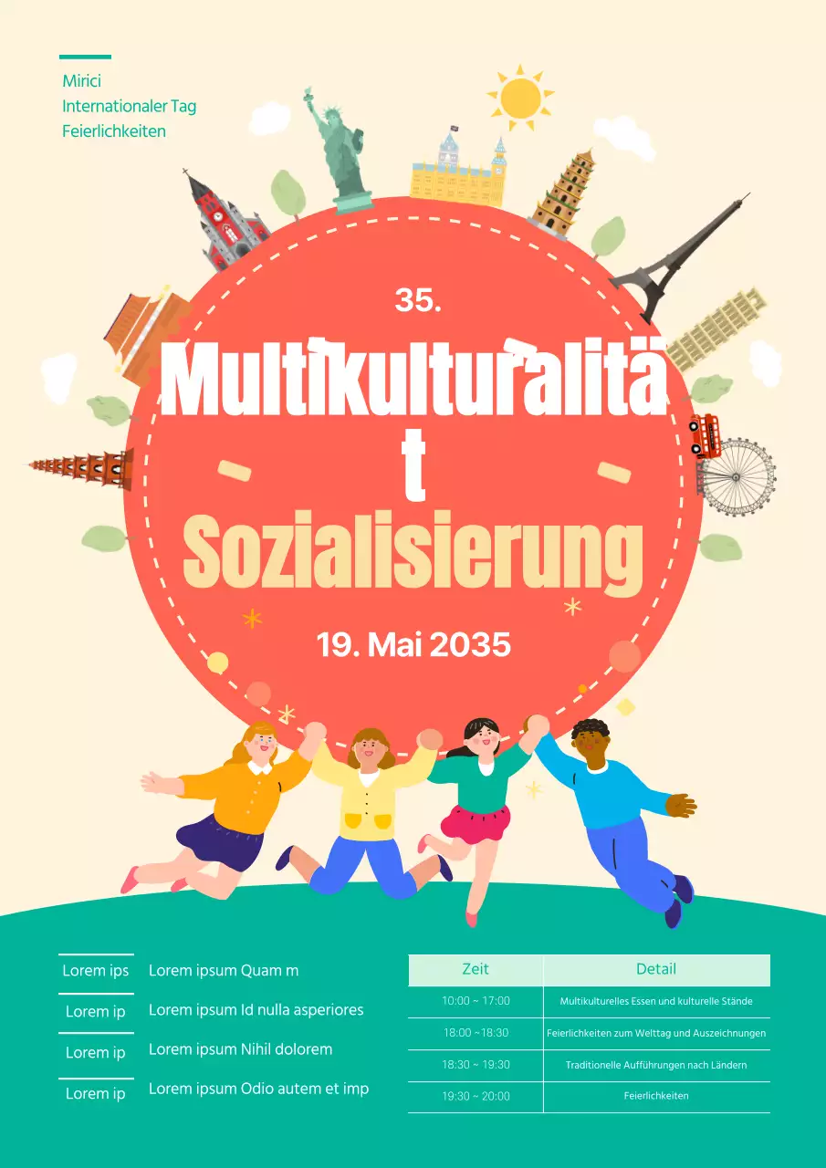 Ein Leitfaden für multikulturelle Veranstaltungen zum Welttag in Korallen- und Mintfarben