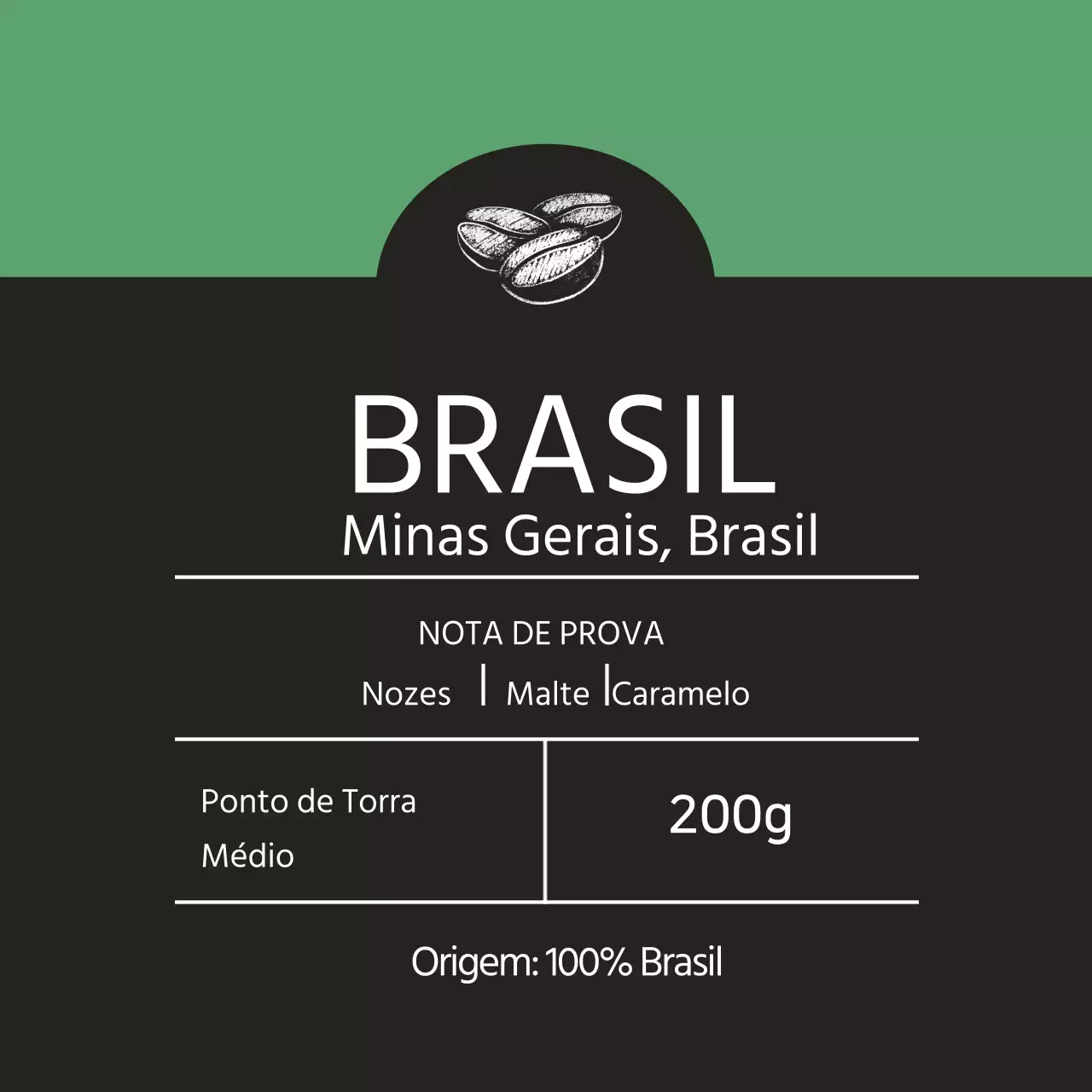 Rótulo verde ilustrado de grãos de café