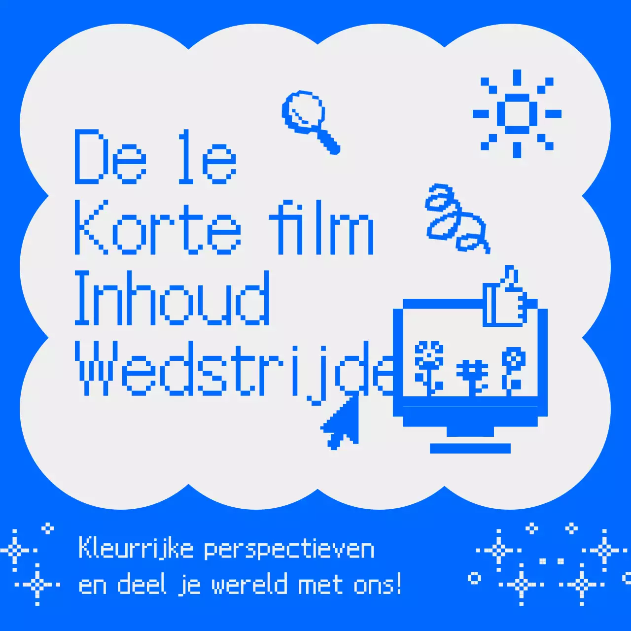 Oproep voor retro pixel art korte inhoud met een lichtblauwe achtergrond