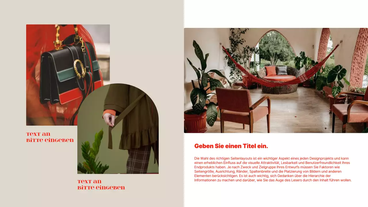 Modern gestaltete Geschäftsanzeige in Rot und Chartreuse