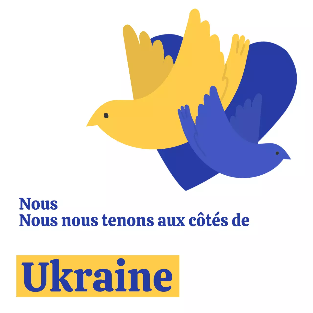 Contre la guerre en Ukraine avec des colombes jaunes et bleues