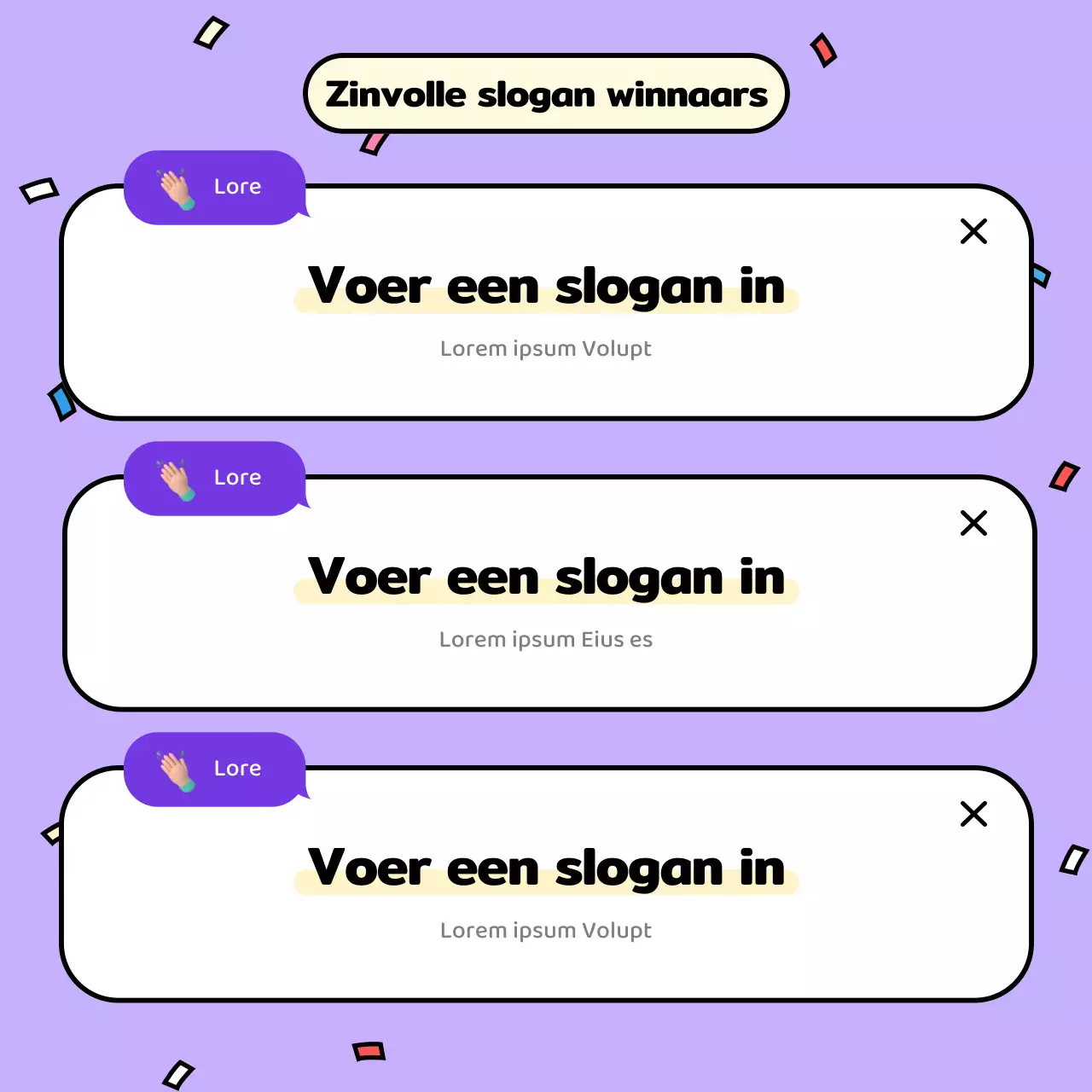 De paars met gele slogan winnaar van onze interne wedstrijd