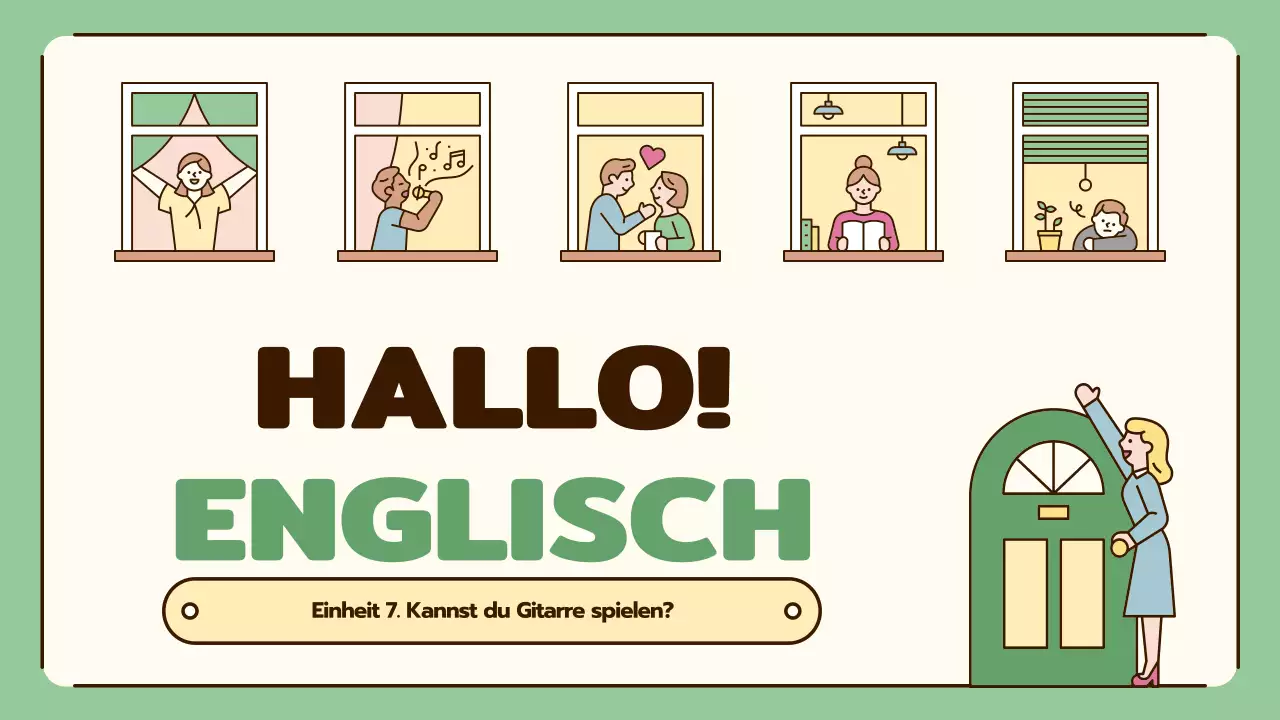 Englischunterricht mit niedlichen Illustrationen in Beige und Grün