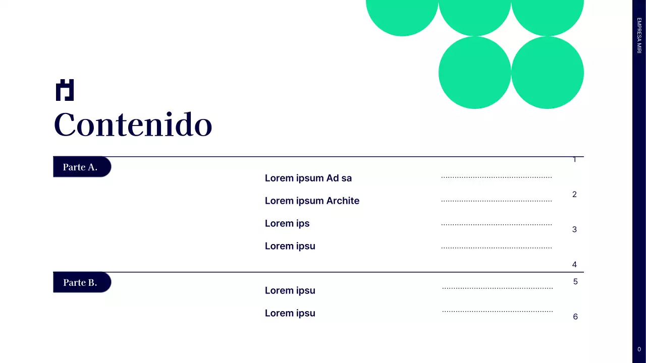 Informe simple de resultados del primer semestre con círculos azul marino y verde