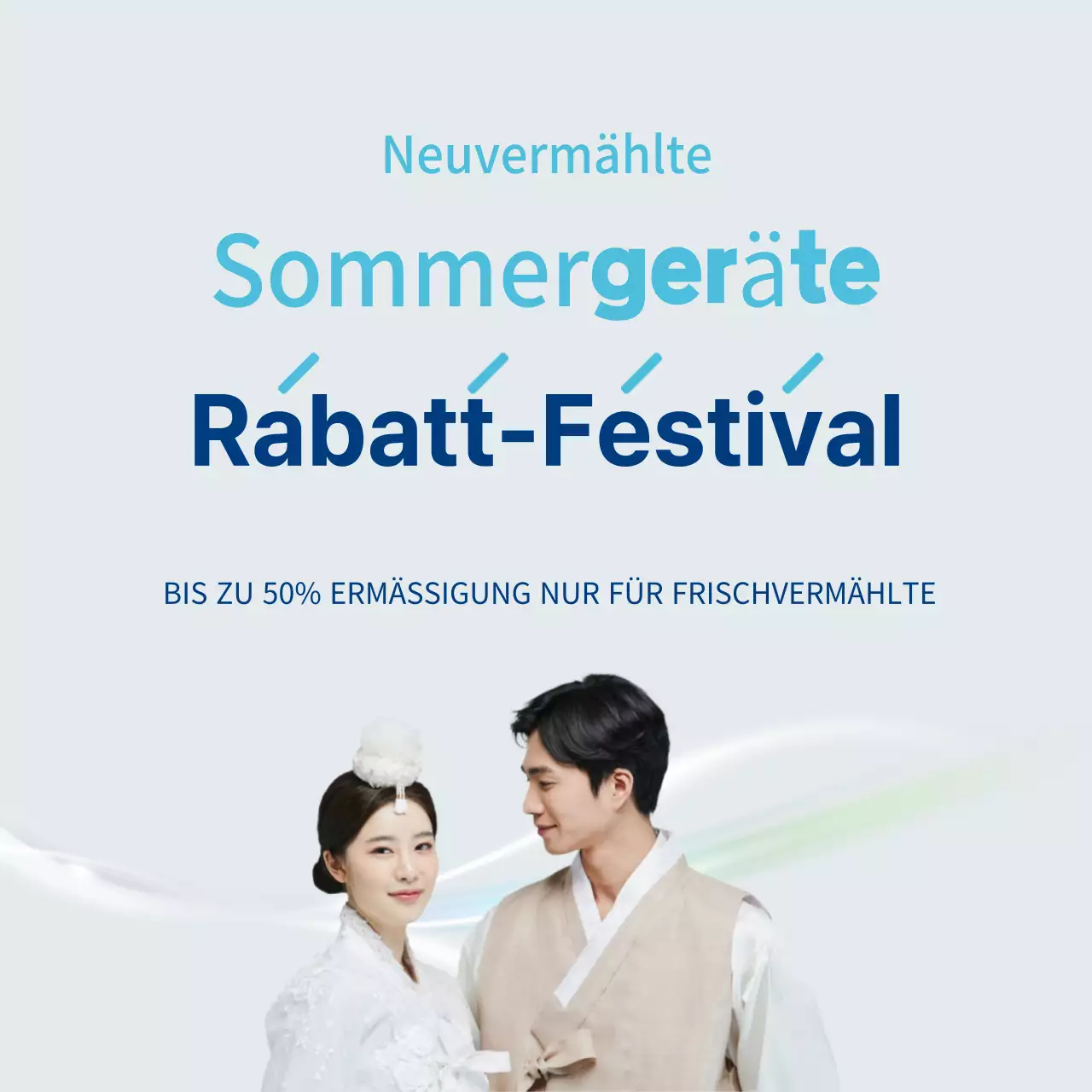 Newlyweds Summer Appliance Sale Banner in blau und hellblau