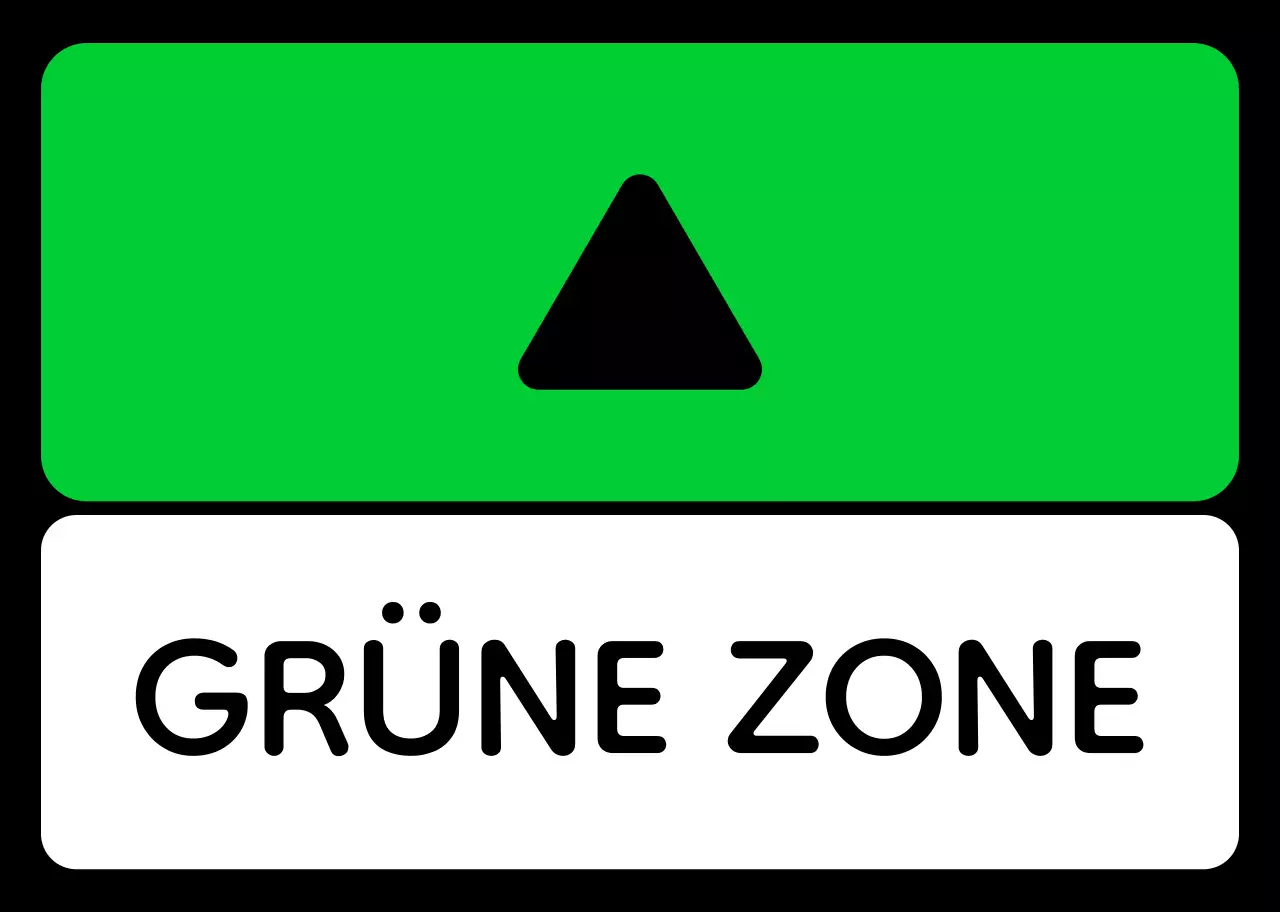 Ein einfacher Zonenführer mit grünem, blauem, violettem Text und dreieckiger, quadratischer Geometrie