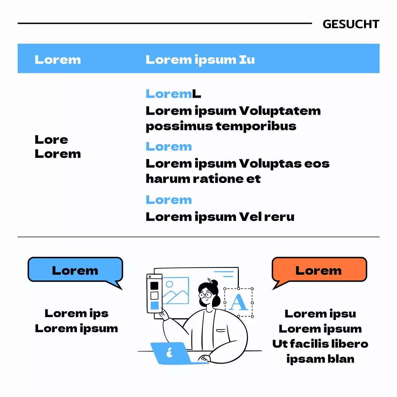 Anwerbung für Praktika mit Illustrationen in Hellblau und Schwarz