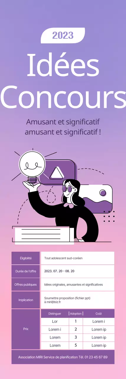 Promouvoir un concours avec un contraste violet et blanc