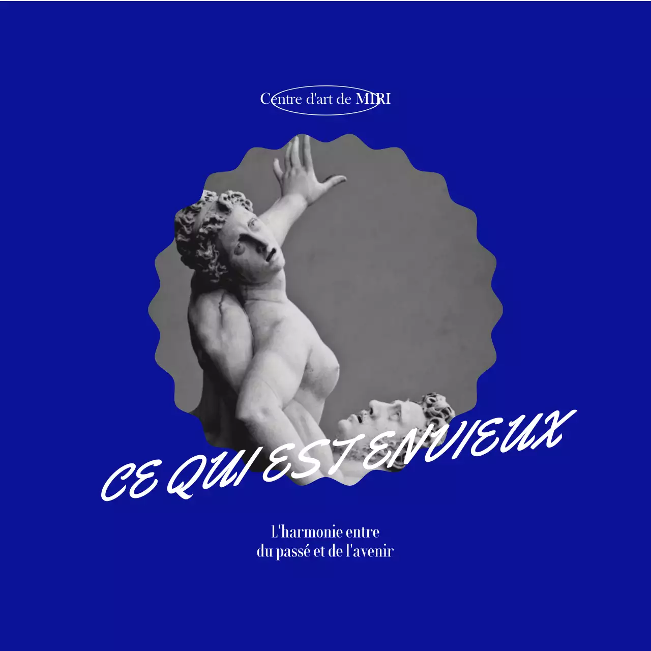 Un design branché pour la promotion d'une exposition, avec des photos et une écriture qui semble avoir été écrite par un fan de Magic.