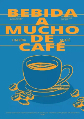 Cartel azul y amarillo de una cafetería