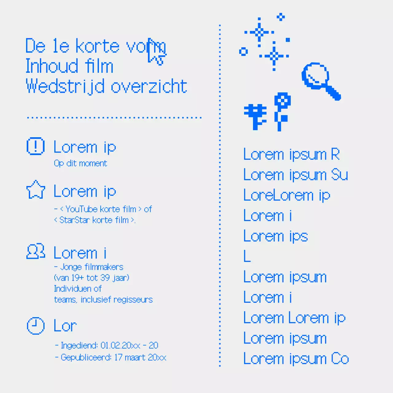 Oproep voor retro pixel art korte inhoud met een lichtblauwe achtergrond