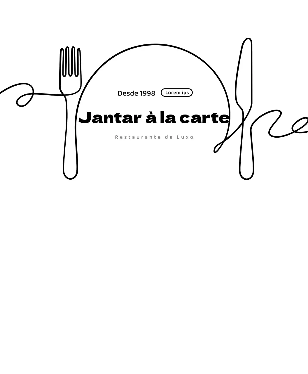 Logótipo simples de restaurante em branco e preto