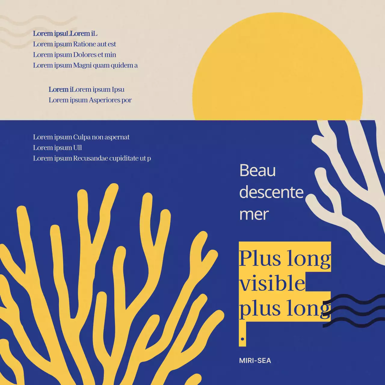 Illustration simple et abstraite en jaune et bleu présentant la Journée des fruits de mer