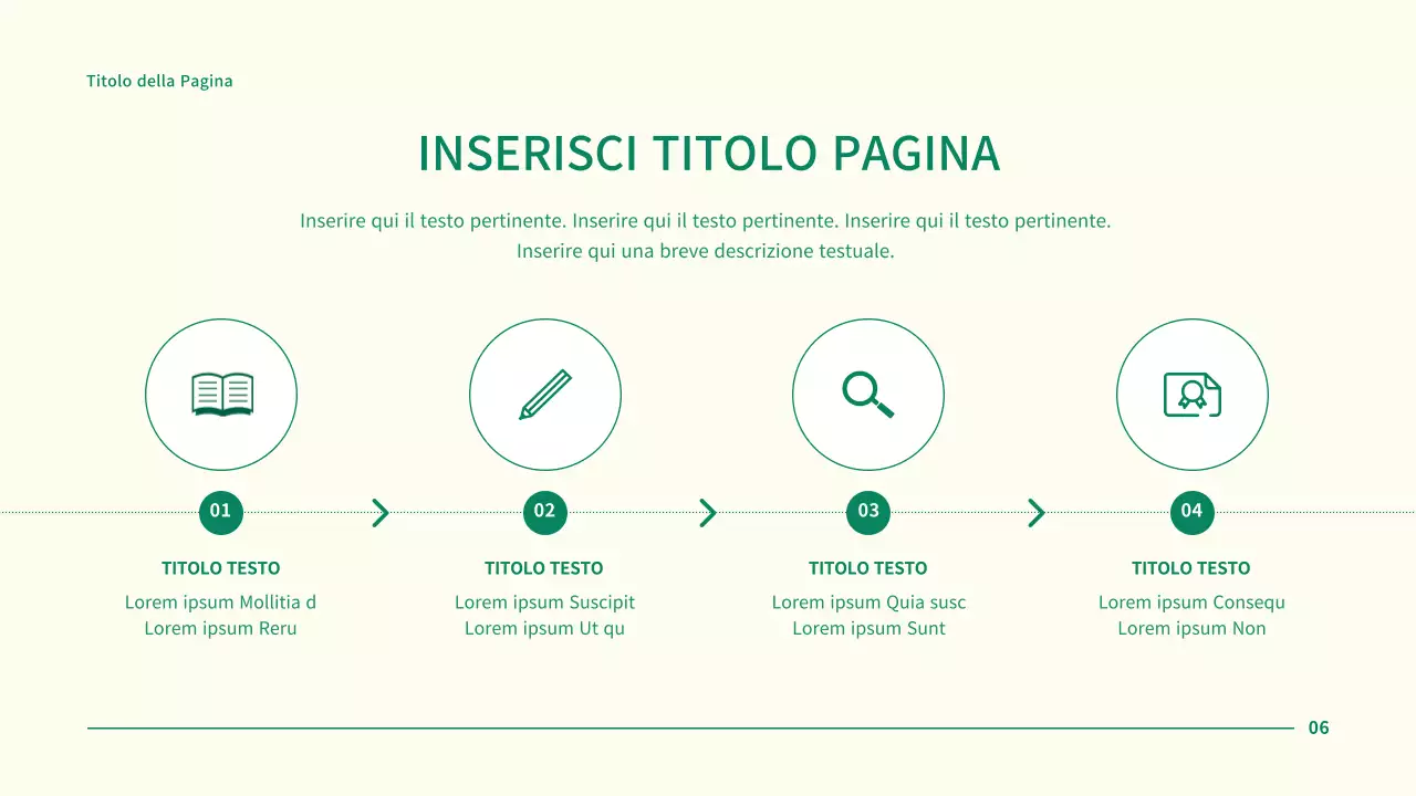 Presentazione di un progetto aziendale semplice con punti verdi cerchiati
