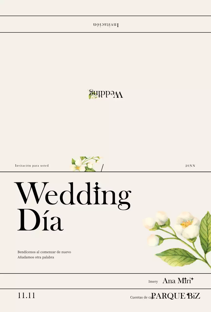 Invitación de boda con concepto de ilustración floral en acuarela con líneas