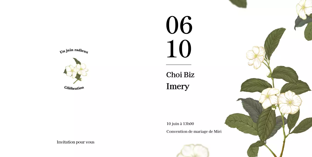 Invitations de mariage blanches, épurées et florales