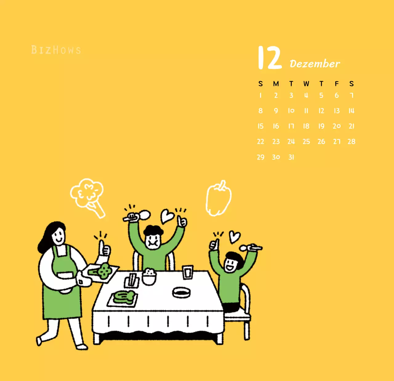 Neujahrskalender mit niedlichen Illustrationen